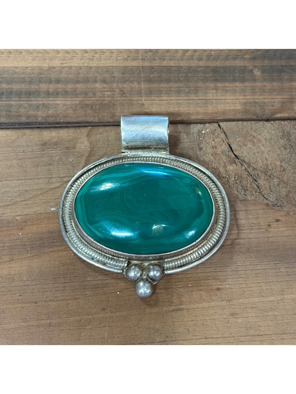 Malachite & sterling silver pendant vintage